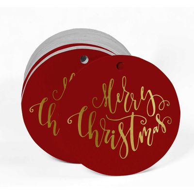 Etiquetas de Papel Metalizado 'Merry Christmas' para Pendurar em Lembrancinhas - Inkdotpot 50 Etiquetas Metalizadas / Vermelho - Ouro Rosé
