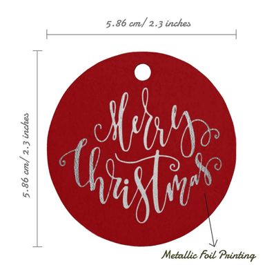 Etiquetas de Papel Metalizado 'Merry Christmas' para Pendurar em Lembrancinhas - Inkdotpot 50 Etiquetas Metalizadas / Vermelho - Prata