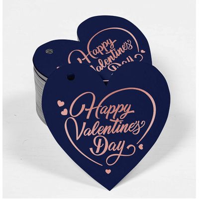 Etiquetas de Pendurar Folheadas 'Feliz Dia dos Namorados' para Lembrancinhas de Garrafa - Inkdotpot 100 Etiquetas Metalizadas / Azul - Ouro Rosé