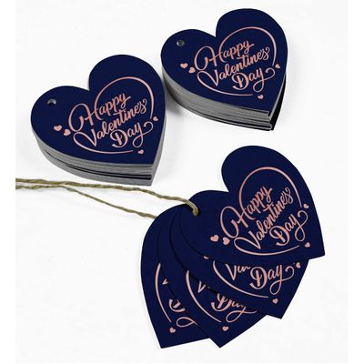 Etiquetas de Pendurar Folheadas 'Feliz Dia dos Namorados' para Lembrancinhas de Garrafa - Inkdotpot 100 Etiquetas Metalizadas / Azul - Ouro Rosé