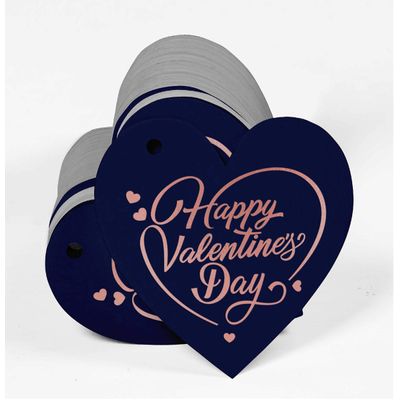 Etiquetas de Pendurar Folheadas 'Feliz Dia dos Namorados' para Lembrancinhas de Garrafa - Inkdotpot 100 Etiquetas Metalizadas / Azul - Ouro Rosé