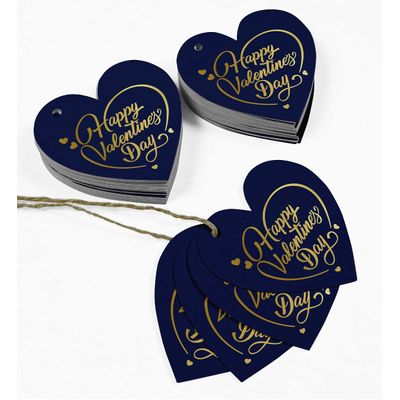 Etiquetas de Pendurar Folheadas 'Feliz Dia dos Namorados' para Lembrancinhas de Garrafa - Inkdotpot 100 Etiquetas Metalizadas / Azul - Ouro Rosé