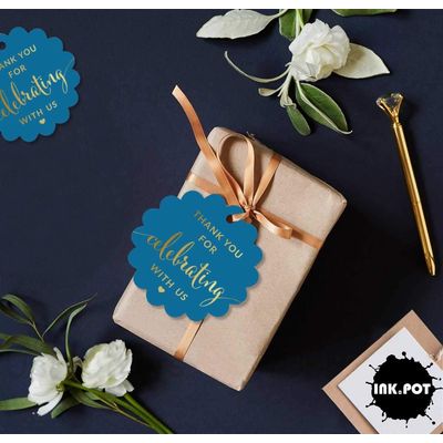 Obrigado por Celebrar Conosco - Etiqueta para Garrafa Metalizada - Chá de Noiva/Chá de Bebê/Aposentadoria/Casamento/Aniversário - Inkdotpot 50 Etiquetas Metalizadas / Azul - Prata