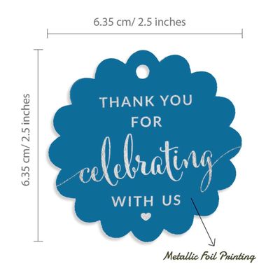 Obrigado por Celebrar Conosco - Etiqueta para Garrafa Metalizada - Chá de Noiva/Chá de Bebê/Aposentadoria/Casamento/Aniversário - Inkdotpot 50 Etiquetas Metalizadas / Azul - Prata