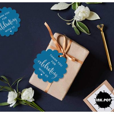 Obrigado por Celebrar Conosco - Etiqueta para Garrafa Metalizada - Chá de Noiva/Chá de Bebê/Aposentadoria/Casamento/Aniversário - Inkdotpot 50 Etiquetas Metalizadas / Azul - Prata