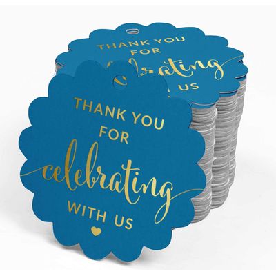 Obrigado por Celebrar Conosco - Etiqueta para Garrafa Metalizada - Chá de Noiva/Chá de Bebê/Aposentadoria/Casamento/Aniversário - Inkdotpot 50 Etiquetas Metalizadas / Azul - Prata