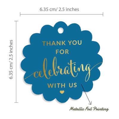 Obrigado por Celebrar Conosco - Etiqueta para Garrafa Metalizada - Chá de Noiva/Chá de Bebê/Aposentadoria/Casamento/Aniversário - Inkdotpot 50 Etiquetas Metalizadas / Azul - Prata