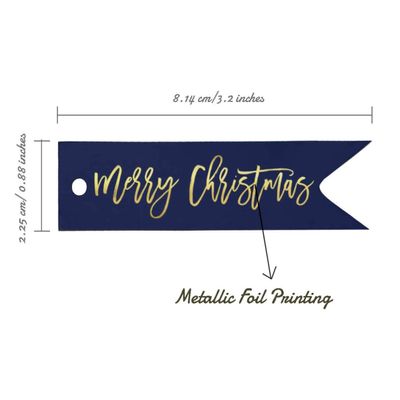 Etiquetas de Papel para Lembrancinha 'Feliz Natal' com Foil Metalizado para Pendurar - Inkdotpot 50 Etiquetas Metalizadas / Azul - Dourado
