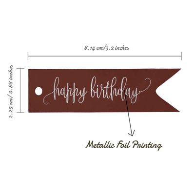 Etiquetas Pendentes para Garrafa 'Feliz Aniversário' Metalizadas para Lembrancinhas - Inkdotpot 50 Etiquetas Metalizadas / Marrom - Prata