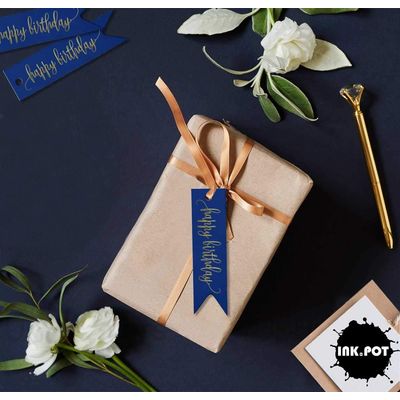 Etiquetas Pendentes para Garrafa 'Feliz Aniversário' Metalizadas para Lembrancinhas - Inkdotpot 50 Etiquetas Metalizadas / Marrom - Prata