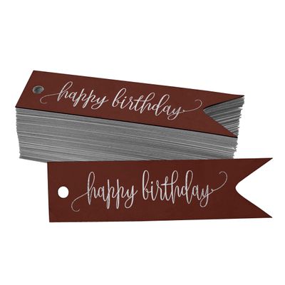 Etiquetas Pendentes para Garrafa 'Feliz Aniversário' Metalizadas para Lembrancinhas - Inkdotpot 50 Etiquetas Metalizadas / Marrom - Prata