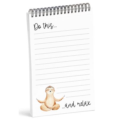 Bloco de Lista de Tarefas 15 x 23 cm, Papelaria, Bloco Espiral Tema Preguiça, Checklist Diário Destacável (50 Folhas) - Inkdotpot 15,24 Cm × 22,86 Cm / Branco