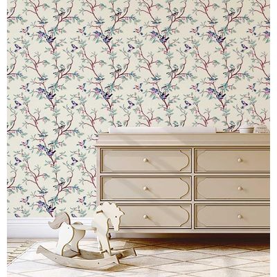 Papel de Parede Autoadesivo Mural Pássaro Verde e Galho, Contato Destacável para Parede de Entrada e Decoração de Escritório - S4sassy 63,5 cm (L) × 304,8 cm (C) / Verde - Vinil Liso