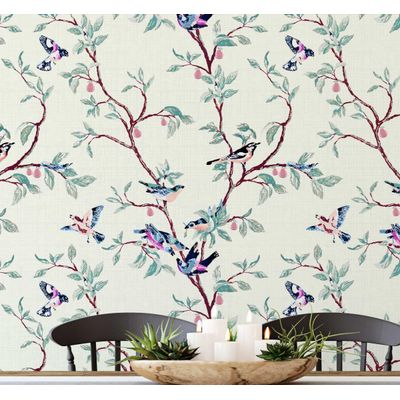 Papel de Parede Autoadesivo Mural Pássaro Verde e Galho, Contato Destacável para Parede de Entrada e Decoração de Escritório - S4sassy 63,5 cm (L) × 304,8 cm (C) / Verde - Vinil Liso