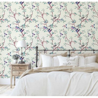 Papel de Parede Autoadesivo Mural Pássaro Verde e Galho, Contato Destacável para Parede de Entrada e Decoração de Escritório - S4sassy 63,5 cm (L) × 304,8 cm (C) / Verde - Vinil Liso