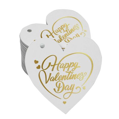 Etiquetas de Papel 'Feliz Dia dos Namorados' para Lembrancinhas com Acabamento Metalizado para Pendurar - Inkdotpot 50 Etiquetas Metalizadas / Branco - Prata