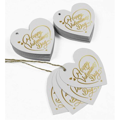 Etiquetas de Papel 'Feliz Dia dos Namorados' para Lembrancinhas com Acabamento Metalizado para Pendurar - Inkdotpot 50 Etiquetas Metalizadas / Branco - Prata