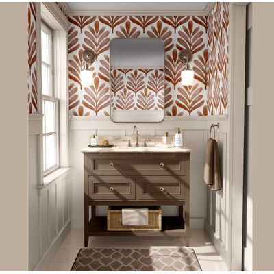 Papel de Parede Autoadesivo de Vinil Removível, Motivo de Folhas Botânicas Marrom para Quarto, Banheiro, Lavanderia e Closet - S4Sassy 63,5 cm (L) × 914,4 cm (C) / Marrom - Vinil Liso