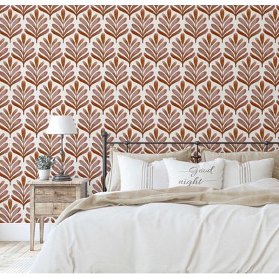 Papel de Parede Autoadesivo de Vinil Removível, Motivo de Folhas Botânicas Marrom para Quarto, Banheiro, Lavanderia e Closet - S4Sassy 63,5 cm (L) × 914,4 cm (C) / Marrom - Vinil Liso