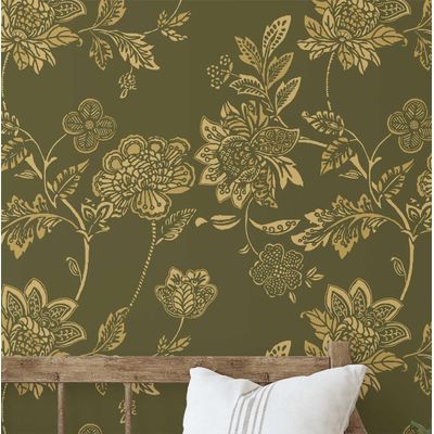 Papel de Parede Floral Vintage Verde, Vinil Autoadesivo, Aplicação DIY Fácil para Quarto Estilo Fazenda, Sala e Armário - S4Sassy 63,5 cm (L) × 914,4 cm (C) / Verde - Vinil Texturizado