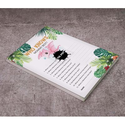 Jogo Quem Conhece Melhor a Mamãe para Chá de Bebê — Jogos, Atividades e Decorações, Tema Dinossauro — Pacote de 50 - Inkdotpot 12,7 Cm × 17,78 Cm / Branco