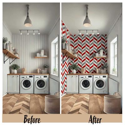 Papel de Parede Autoadesivo Estampa Espinha de Peixe Vermelha, Vinílico Removível para Parede de Destaque da Entrada, Decoração - S4sassy 63,5 cm (L) × 609,6 cm (C) / Vermelho - Vinil Liso