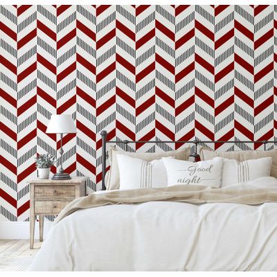 Papel de Parede Autoadesivo Estampa Espinha de Peixe Vermelha, Vinílico Removível para Parede de Destaque da Entrada, Decoração - S4sassy 63,5 cm (L) × 609,6 cm (C) / Vermelho - Vinil Liso