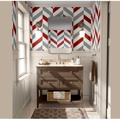 Papel de Parede Autoadesivo Estampa Espinha de Peixe Vermelha, Vinílico Removível para Parede de Destaque da Entrada, Decoração - S4sassy 63,5 cm (L) × 609,6 cm (C) / Vermelho - Vinil Liso