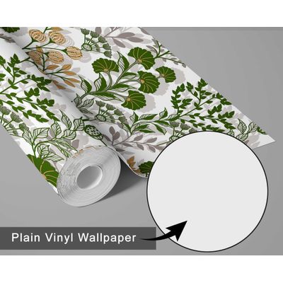 Papel de Parede Botânico Vintage Verde Floral Autoadesivo em Vinil, Envelopamento Decorativo, Fácil DIY para Quarto e Sala - S4Sassy 63,5 cm (L) × 609,6 cm (C) / Verde - Vinil Texturizado