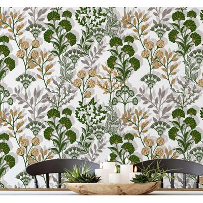 Papel de Parede Botânico Vintage Verde Floral Autoadesivo em Vinil, Envelopamento Decorativo, Fácil DIY para Quarto e Sala - S4Sassy 63,5 cm (L) × 609,6 cm (C) / Verde - Vinil Texturizado