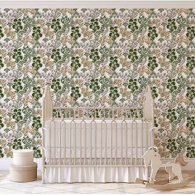 Papel de Parede Botânico Vintage Verde Floral Autoadesivo em Vinil, Envelopamento Decorativo, Fácil DIY para Quarto e Sala - S4Sassy 63,5 cm (L) × 609,6 cm (C) / Verde - Vinil Texturizado