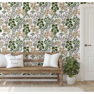Papel de Parede Botânico Vintage Verde Floral Autoadesivo em Vinil, Envelopamento Decorativo, Fácil DIY para Quarto e Sala - S4Sassy 63,5 cm (L) × 609,6 cm (C) / Verde - Vinil Texturizado