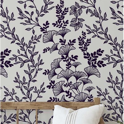 Papel de Parede Autoadesivo Removível com Ramos Botânicos, Mural Roxo para Quarto, Banheiro, Lavanderia e Closet Interno - S4Sassy 63,5 cm (L) × 609,6 cm (C) / Roxo - Vinil Liso
