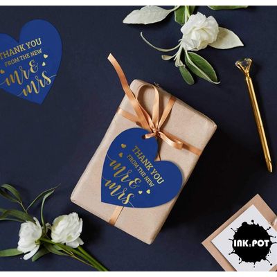 Etiqueta para Pendurar em Garrafa de Casamento em Papel Metalizado 'Thank You from The New' - Inkdotpot 100 Etiquetas Metalizadas / Marrom - Prata
