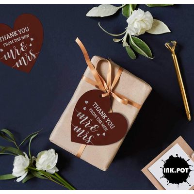 Etiqueta para Pendurar em Garrafa de Casamento em Papel Metalizado 'Thank You from The New' - Inkdotpot 100 Etiquetas Metalizadas / Marrom - Prata