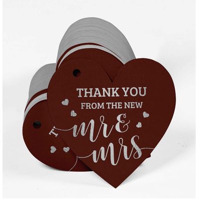 Etiqueta para Pendurar em Garrafa de Casamento em Papel Metalizado 'Thank You from The New' - Inkdotpot 100 Etiquetas Metalizadas / Marrom - Prata