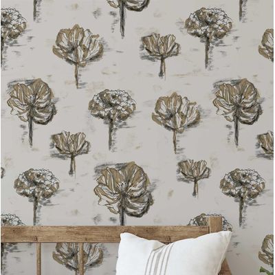 Papel de Parede Artístico Esboço de Dálias Verde, Vinil Autoadesivo, Revestimento Decorativo Fácil DIY para Quarto e Sala - S4Sassy 63,5 cm (L) × 914,4 cm (C) / Verde - Vinil Liso