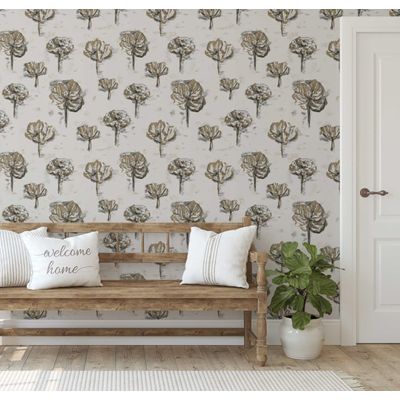 Papel de Parede Artístico Esboço de Dálias Verde, Vinil Autoadesivo, Revestimento Decorativo Fácil DIY para Quarto e Sala - S4Sassy 63,5 cm (L) × 914,4 cm (C) / Verde - Vinil Liso