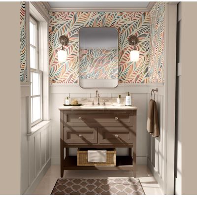Papel de Parede Vinílico Autoadesivo Folhas de Palmeira Multicor Marrom Tropical, Decoração DIY para Quarto e Sala - S4Sassy 63,5 cm (L) × 304,8 cm (C) / Marrom - Vinil Texturizado