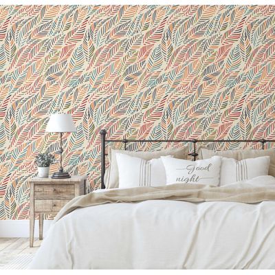 Papel de Parede Vinílico Autoadesivo Folhas de Palmeira Multicor Marrom Tropical, Decoração DIY para Quarto e Sala - S4Sassy 63,5 cm (L) × 304,8 cm (C) / Marrom - Vinil Texturizado