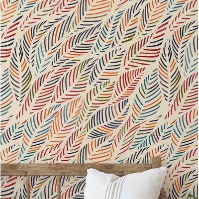 Papel de Parede Vinílico Autoadesivo Folhas de Palmeira Multicor Marrom Tropical, Decoração DIY para Quarto e Sala - S4Sassy 63,5 cm (L) × 304,8 cm (C) / Marrom - Vinil Texturizado