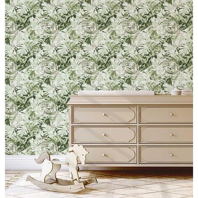 Papel de Parede Folhas Abstratas Verde, Vinil Autoadesivo Decorativo, Aplicação Fácil DIY para Quarto e Sala de Estar - S4Sassy 63,5 cm (L) × 914,4 cm (C) / Verde - Vinil Liso