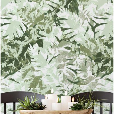 Papel de Parede Folhas Abstratas Verde, Vinil Autoadesivo Decorativo, Aplicação Fácil DIY para Quarto e Sala de Estar - S4Sassy 63,5 cm (L) × 914,4 cm (C) / Verde - Vinil Liso