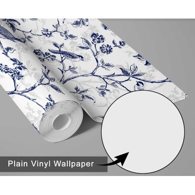 Papel de Parede Autoadesivo Vintage Pássaro e Flor Azul, Vinil Removível DIY para Parede de Entrada, Solução Fácil - S4sassy 63,5 cm (L) × 152,4 cm (C) / Azul - Vinil Liso