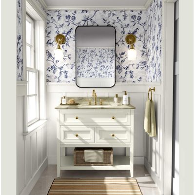 Papel de Parede Autoadesivo Vintage Pássaro e Flor Azul, Vinil Removível DIY para Parede de Entrada, Solução Fácil - S4sassy 63,5 cm (L) × 152,4 cm (C) / Azul - Vinil Liso