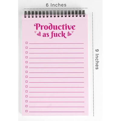 Bloco de Lista de Tarefas Produtiva 15 x 23 cm, Rosa, Espiral, Checklist Diário, Organizador Motivacional Destacável (50 Folhas) - Inkdotpot 15,24 Cm × 22,86 Cm / Rosa
