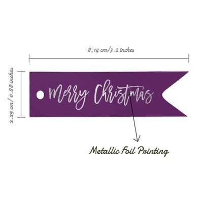 Etiquetas de Papel para Lembrancinhas 'Feliz Natal' com Folha Metálica para Pendurar - Inkdotpot 50 Etiquetas Metalizadas / Roxo - Prata