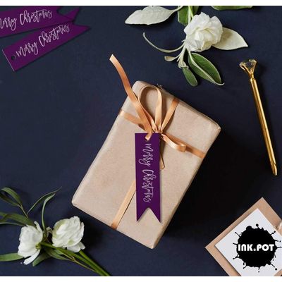 Etiquetas de Papel para Lembrancinhas 'Feliz Natal' com Folha Metálica para Pendurar - Inkdotpot 50 Etiquetas Metalizadas / Roxo - Prata