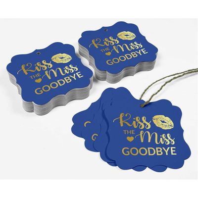 Etiquetas de Papel para Chá de Noiva 'Beijo de Despedida' Formato Colchete, Pendentes Metalizadas DIY - Inkdotpot 50 Etiquetas Metalizadas / Azul - Dourado
