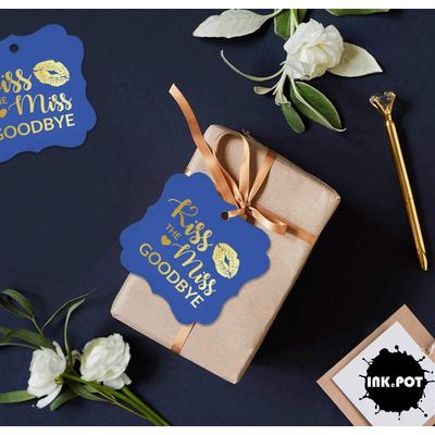 Etiquetas de Papel para Chá de Noiva 'Beijo de Despedida' Formato Colchete, Pendentes Metalizadas DIY - Inkdotpot 50 Etiquetas Metalizadas / Azul - Dourado